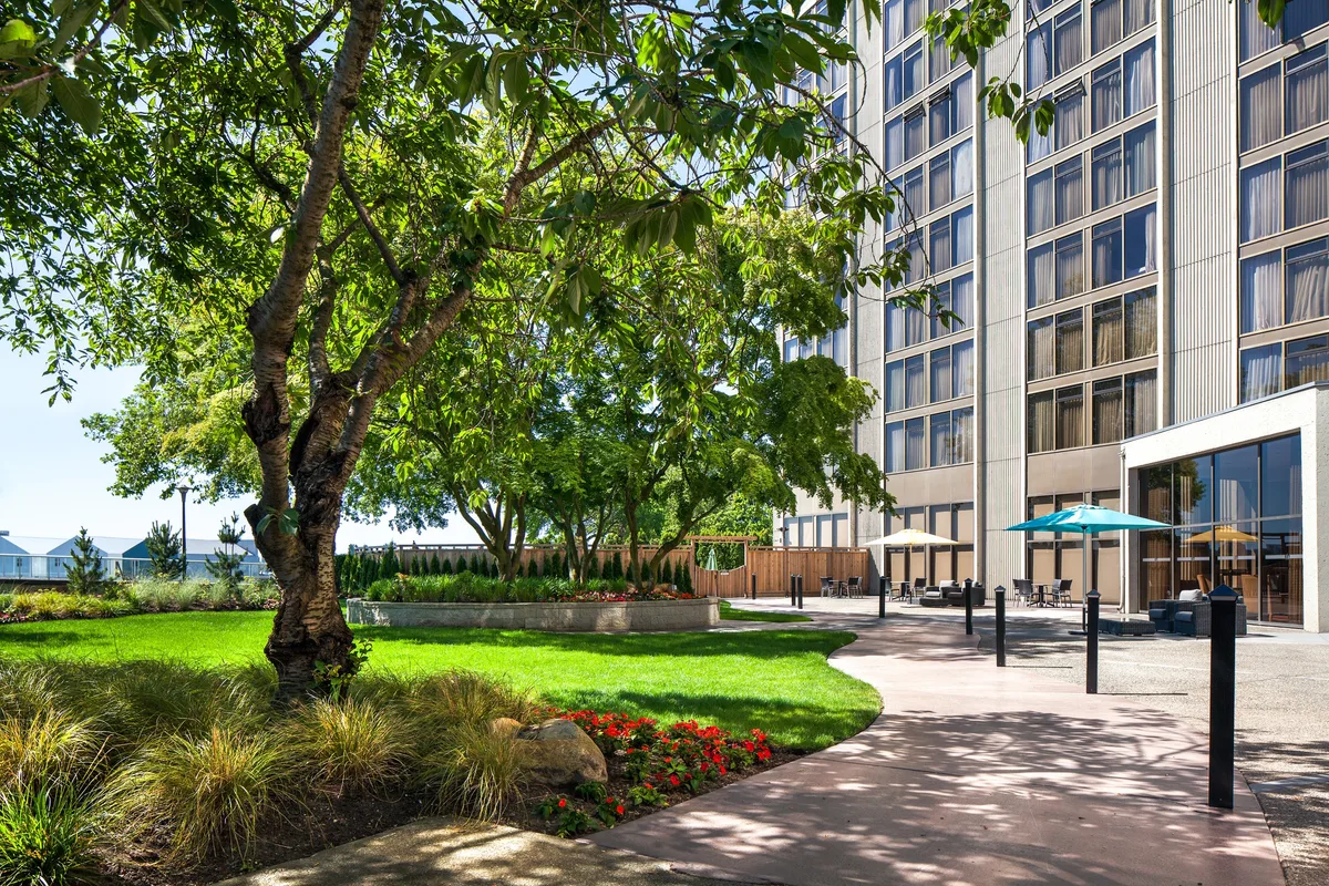 Garden courtyard at the former Pacific Gateway Hotel (now Radisson Blu)