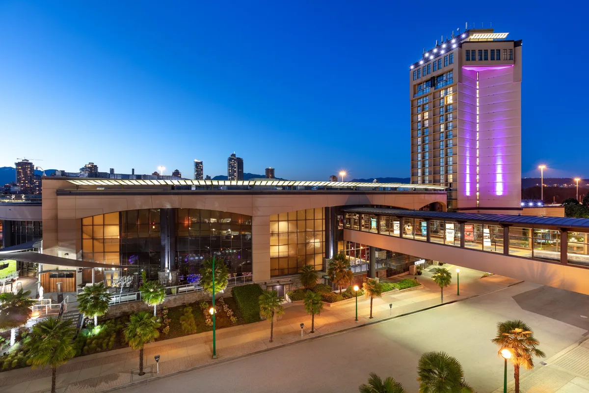 Exterior at dusk of the Delta Hotels Burnaby Conference Centre