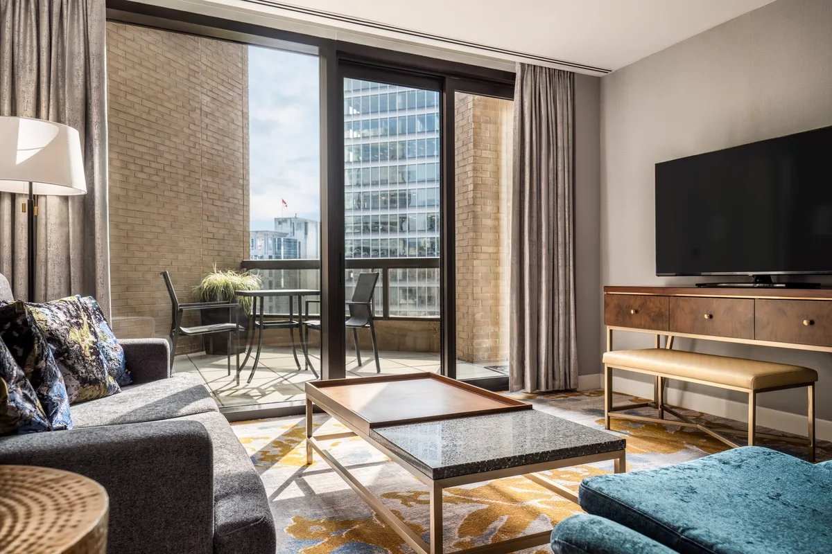 Suite Living Room with Balcony at the Metropolitan Hotel Vancouver