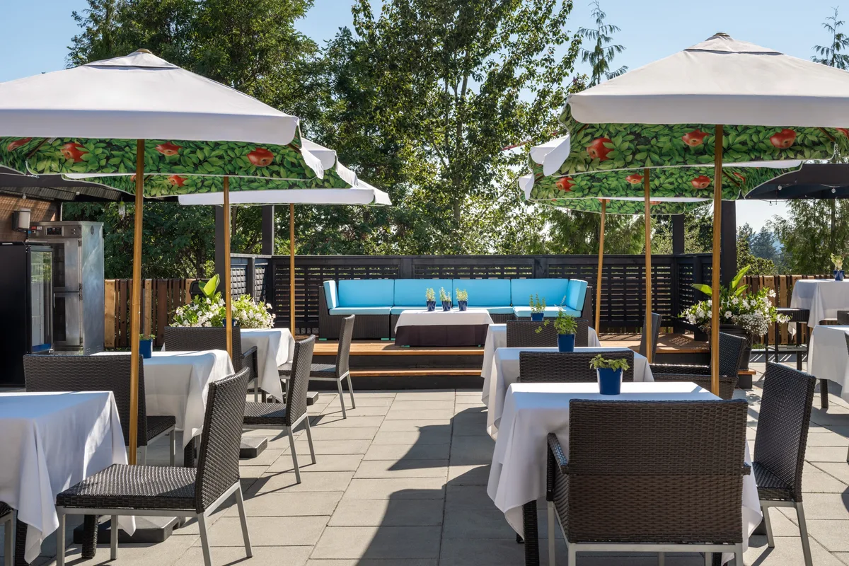 The rooftop patio at the Four Points Victoria Gateway Hotel